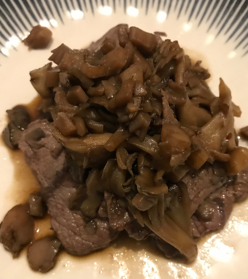 夕食_コストコのミスジときのこのソテーバルサミコソース